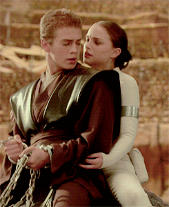 Padme kissing Anakin's neck